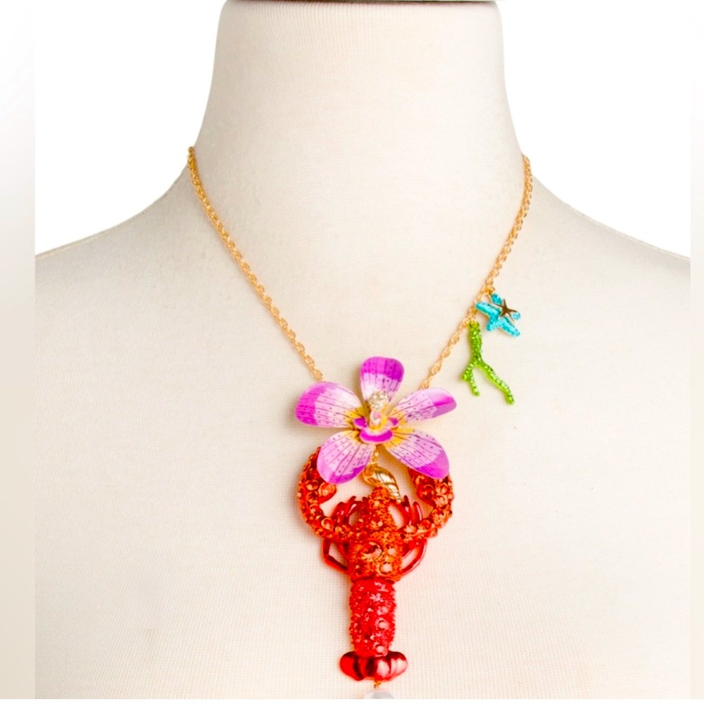 New Betsey Johnson Colorful Lobster Pendant Necklace